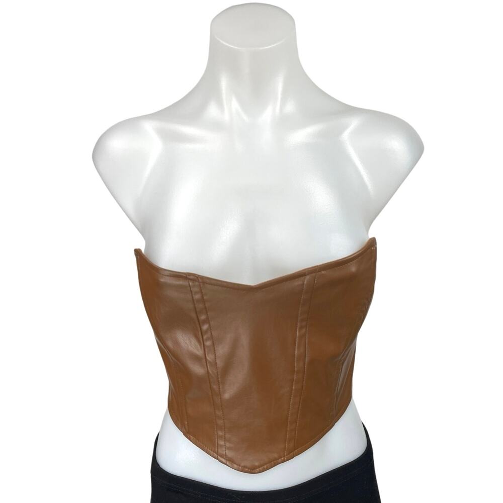 Princess Polly Brown Faux Vegan Leather Sleeveless Bandeau Crop Tube Tank Top 6